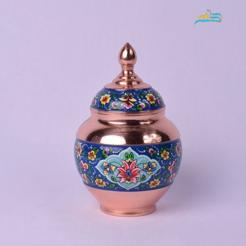 خرید، قیمت و مشخصات قندان سیبی کوچک مس و پرداز نقاشی زیبا و کیفیت عالی | هنرظریف