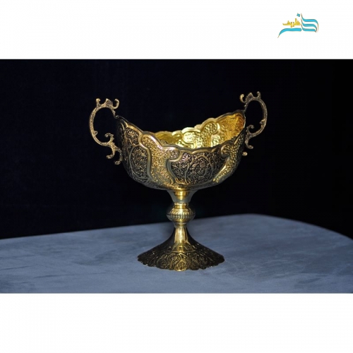 خرید، قیمت و مشخصات کشکول کعب دار قلم زنی اعلاء طرح گل ومرغ جنس برنج و سیاه قلم، بالاترین کیفیت زیر قیمت بازار | هنرظریف