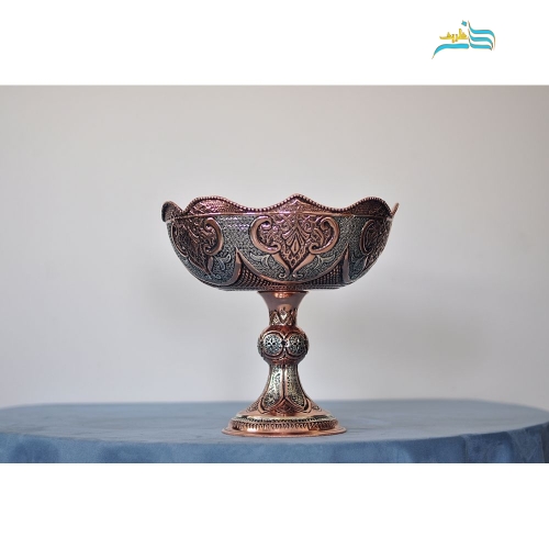 خرید، قیمت و مشخصات آجیل خوری قلم زنی برنجی با روکش کوره ای نقره و مس، رنگ ثابت، زیر قیمت بازار | هنرظریف
