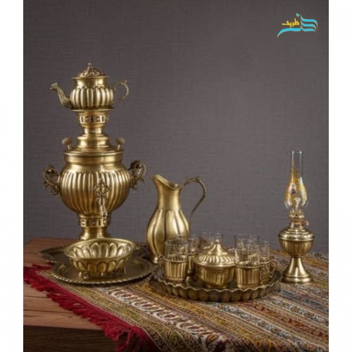 خرید، قیمت و مشخصات سرویس سماور زغالی 3 لیتری 6 نفره به همراه چراغ سنتی، کاملاً دست ساز، زیر قیمت بازار | هنرظریف