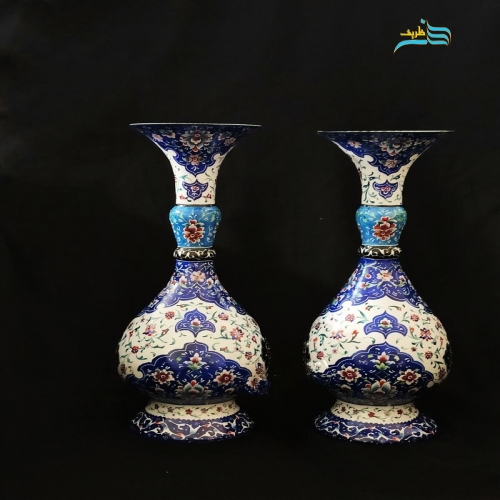 خرید، قیمت و مشخصات گلدان میناکاری قلم زنی لعاب کاری شده با زیر ساخت سنگین و کیفیت بالا | هنرظریف