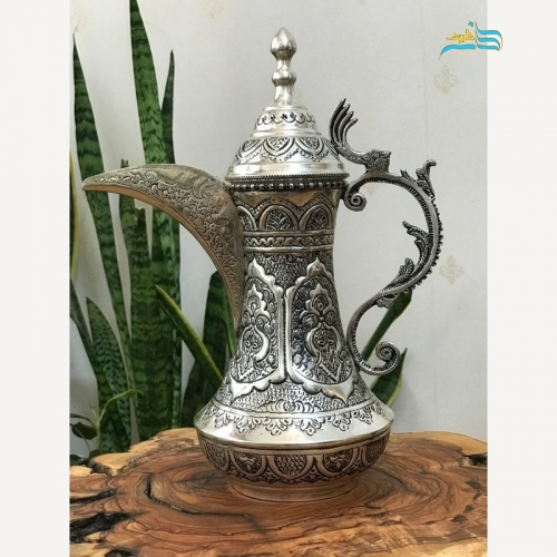 خرید، قیمت و مشخصات قهوه جوش برنجی با آبکاری نقره، سنگین وزن کاملاً کاربردی و قابل استفاده | هنرظریف