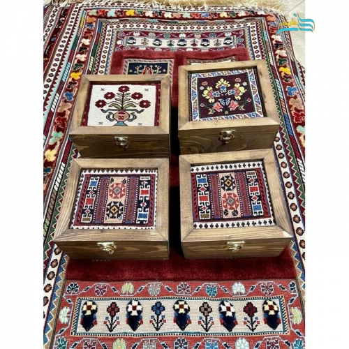 خرید، قیمت و مشخصات باکس تی بگ، جواهرات و آجیل خوری گلیمی رنگ گیاهی و چوب روس درجه 1 | هنرظریف