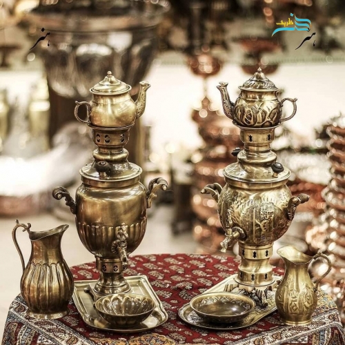 خرید، قیمت و مشخصات سرویس سماور کوچک ١.٥ لیتری برنجی رنگ ثابت به قیمت تولیدی | هنرظریف