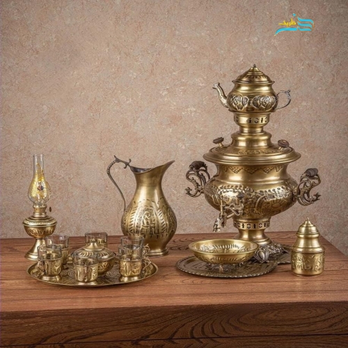 خرید، قیمت و مشخصات سرویس سماور زغالی 6 لیتری برنجی دستساز با روکش نانو | هنرظریف