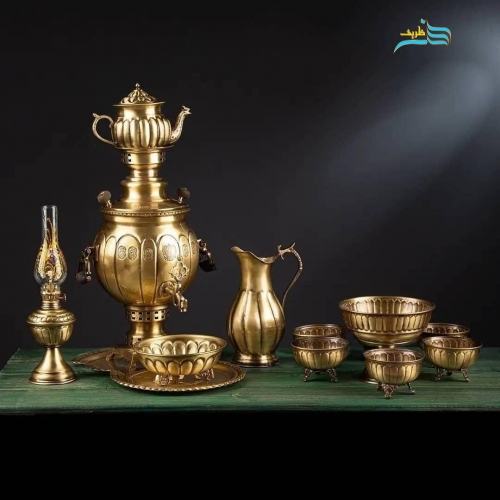 قیمت و مشخصات سرویس سماور برنجی ٣ لیتری آنتیک با روکش نانو، بدون تغییر رنگ | هنرظریف