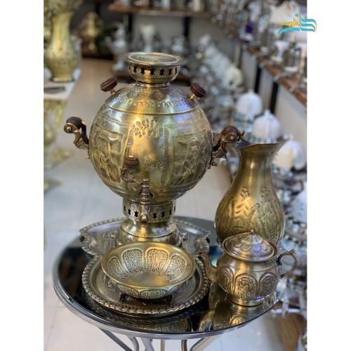 خرید، قیمت و مشخصات سماور زغالی برنجی 6 لیتری، دسته شاخ، ورق ضخیم با کیفیت عالی زیر قیمت بازار | هنرظریف
