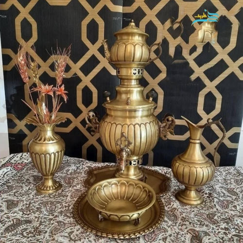 خرید، قیمت و مشخصات سرویس پنج تکه سماور زغالی 5 لیتری دسه ماهی، زیر قیمت بازار | هنرظریف