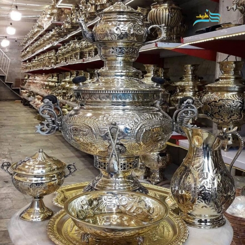 مشخصات کامل سرویس سماور ٦ لیتری برنجی زغالی دسته ماهی زیر قیمت بازار | هنرظریف