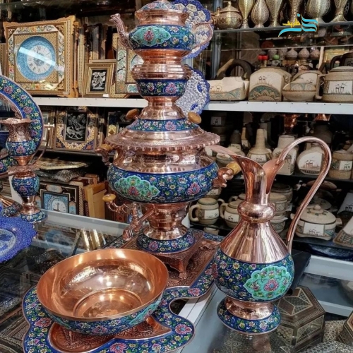 خرید، قیمت و مشخصات سرویس سماور مس و پرداز با روکش پلی استر به قیمت تولیدی - هنرظریف