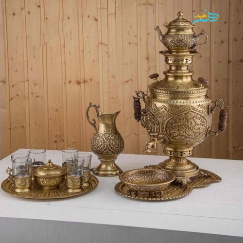 خرید، قیمت و مشخصات سرویس سماور زغالی برنجی 6 لیتری قلمزنی زیر قیمت بازار - هنرظریف