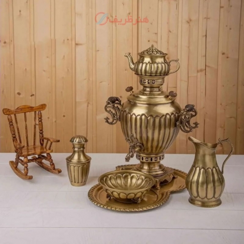 خرید، قیمت و مشخصات سرویس سماور زغالی برنجی 4 لیتری آناناسی به قیمت تولیدی _ هنرظریف