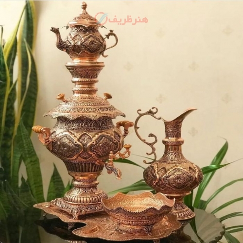 خرید، قیمت و مشخصات سماور زغالی مسی 8 لیتری قلمزنی ساخته شده از ورق 8 میل، زیر قیمت بازار | هنرظریف