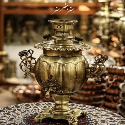 خرید و قیمت سماور برنجی ذغالی دسته ماهی 8 لیتری با رنگ ثابت و روق ضخیم - هنرظریف