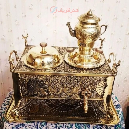 خرید و قیمت منقل سماوری قلمزنی برنجی سنگین وزن، کاملاً کاربردی و قابل استفاده - هنرظریف
