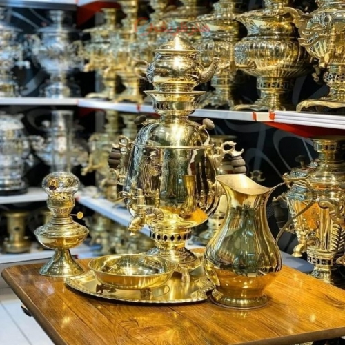 خرید و قیمت سرویس سماور زغالی برنجی 6 لیتری ورق ضخیم - هنرظریف