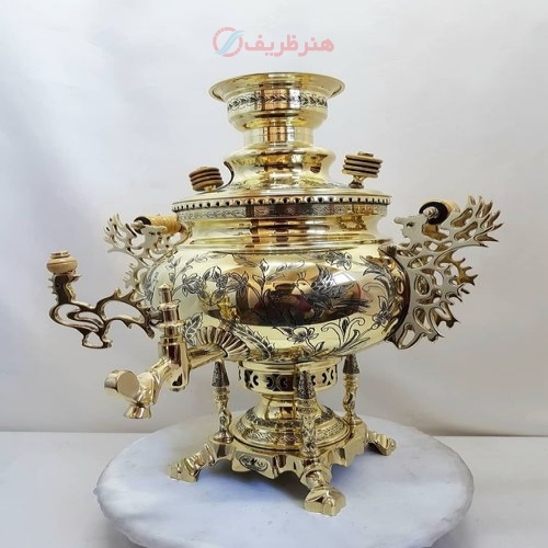 خرید و قیمت سماور زغالی ۶ لیتری مدل عدسی دسته ملکه کنده کاری سنتی خاص و انحصاری - هنرظریف