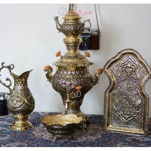 سماور دکوری+ خرید و قیمت سرویس سماور دکوری قلمزنی برنجی ٣ لیتری با ضمات 7 ساله - هنرظریف