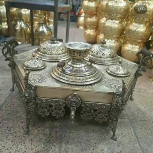 خرید و قیمت منقل سماوری زغالی برنجی شش ضلعی طرح جدید به قطر 71 سانت - هنرظریف