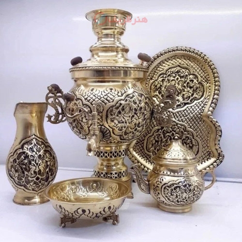 خرید، قیمت و مشخصات سماور زغالی برنجی 6 لیتری، طرح فرش، سیاه قلم به طور مستقیم از تولیدی | هنرظریف