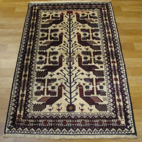 خرید آنلاین، فرش دستباف بلوچ طرح مرغي سایز ذرع و نيم رنگ زمینه كرم رنگ حاشیه كرم کد 39837 | هنرظریف