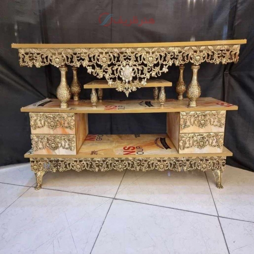 خرید، قیمت و مشخصات میز تلویزیون برنزی مدل گل سرخ، رویه ام دی اف طرح مرمر، بسیار زیبا و شیک، برنز درجه 1 | هنرظریف