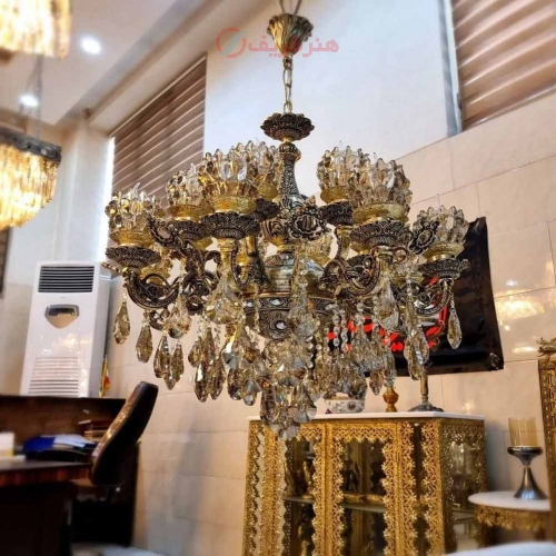 خرید، قیمت و مشخصات لوستر روکش برنز 16 لامپ، آلومینیوم درجه 1، بسیار زیبا و شیک، ورق ضخیم، باضمانت کیفیت | هنرظریف