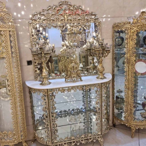 خرید، قیمت و مشخصات آینه کنسول برنزی، مدل بادمجانی، بسیار شیک و زیبا، با ضمانت کیفیت کالا، ورق ضخیم، برنز درجه 1 | هنرظریف