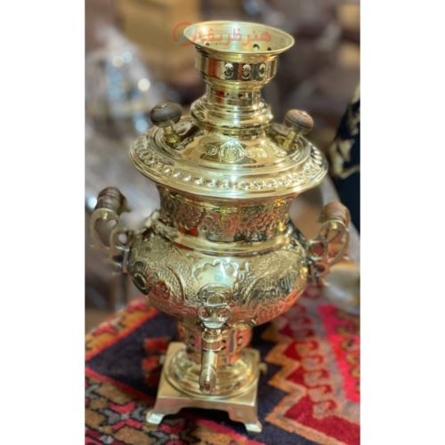 خرید آنلاین، سماور 2.5 لیتری صدفی قلم دسته توری، پایه مربع، با رنگ ماندگار و کیفیت درجه یک | هنرظریف