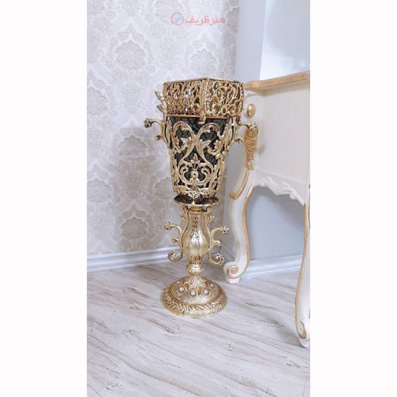 مشخصات کامل و قیمت سطل زباله و جادستمال، طرح گلدونی، جنس آلیاژ آلومینیوم، آبکاری برنز، زیر قیمت بازار - هنرظریف