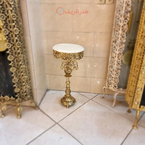 خرید، قیمت و مشخصات میز تلفن تک پایه برنزی طرح جدید مدل گل سرخ شیک و خاص، زیر قیمت بازار | هنرظریف
