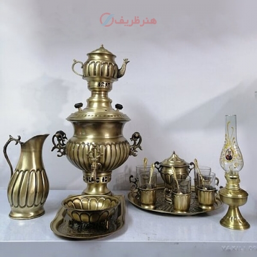 خرید، قیمت و مشخصات سرویس سماور زغالی برنجی نانو ۲۰ پارچه ظرفیت 4 لیتری، زیر قیمت بازار ، کیفیت عالی - هنرظریف