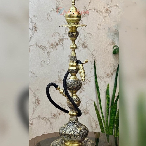 خرید، قیمت و مشخصات قلیان اعیانی ساخته شده از ورق ضخیم برنج و سنگین وزن طراحی و ساخت بی نظیر کیفیت عالی - هنرظریف