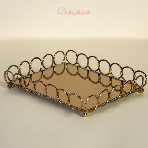 خرید، قیمت و مشخصات سینی مستطیلی دور حلقه جنس شیشه و پروفیل و رنگ فورتیک - هنرظریف