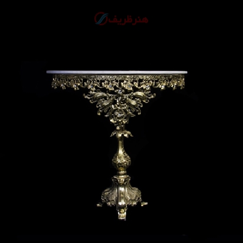 خرید، قیمت و مشخصات میز تلفن تک ستون نیم گرد تاج دار جنس برنزی و رنگ طلایی - هنرظریف