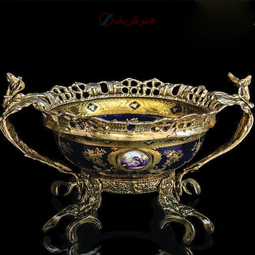 خرید، قیمت و مشخصات آجیل خوری برنزی دسته دار با طرح های سرمه ای رنگ کلاسیک - هنرظریف