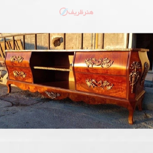 خرید، قیمت و مشخصات میز تلویزیون اجرا شده با چوب روس درجه یک و رنگ چند لایه پولیشی دارای ضمانت - هنرظریف