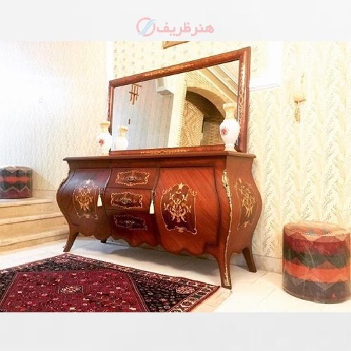 خرید، قیمت و مشخصات آینه کنسول وسط کشو چوب روس و رنگ چندلایه پولیشی دارای ضمانت رنگ - هنرظریف