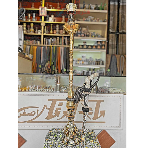 خرید، قیمت و مشخصات قلیان تنه برنجی سه مرتبه شمش، سینی قلم کاری رنگی با گارانتی 10 ساله رزان و باکیفیت _ هنرظریف