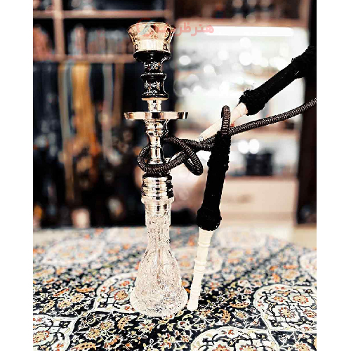 خرید، قیمت و مشخصات  قلیان کامل برنجی یک تکه سفید، شیشه تراش طرح آذربایجان  ارزان و باکیفیت _ هنرظریف