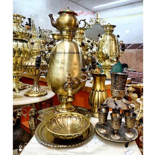 خرید، قیمت و مشخصات سرویس سماور ذغالی برنجی 6 لیتری، طرح جام، سنگین وزن، زیر قیمت بازار  _ هنرظریف