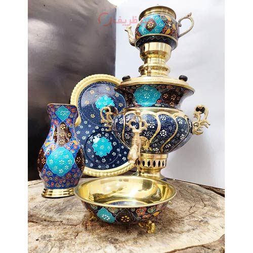 خرید، قیمت و مشخصات سرویس سماور 4 لیتری زغالی برنجی آینه پیچ پرداز با روکش پلی استر _ هنرظریف
