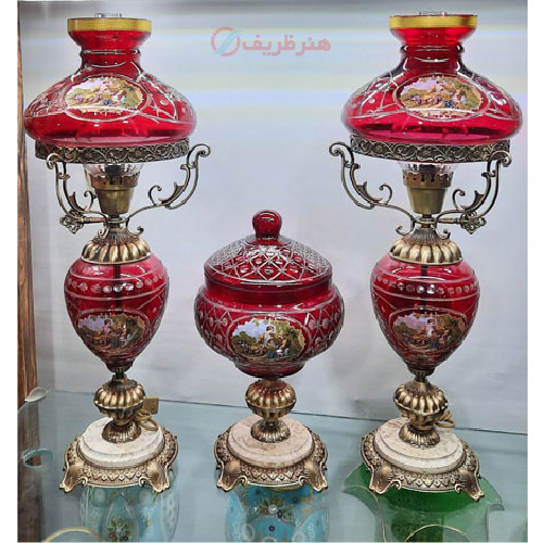 خرید، قیمت و مشخصات ست چراغ قالپاقی و شکلات خوری قرمز طرح رومئو و ژولیت، ارزان و با کیفیت _ هنرظریف