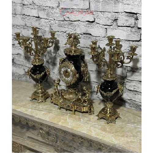 خرید، قیمت و مشخصات ست ساعت و شمعدان برنزی مدل کوزه ای در رنگ های جذاب با ضمانت برنزی اصل _ هنرظریف