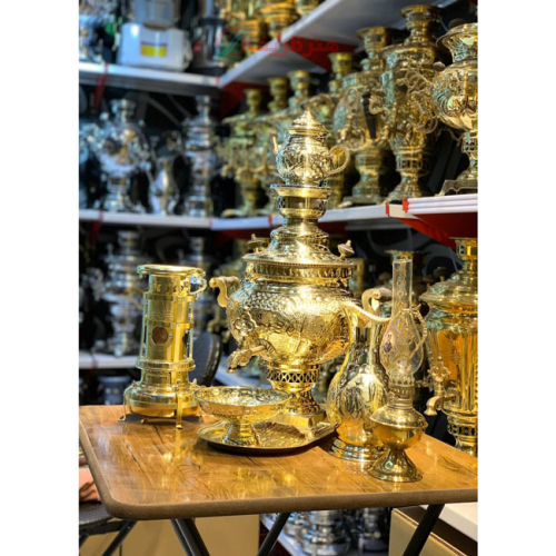 خرید، قیمت و مشخصات سماور زغالی، 6 لیتر،مدل گلابی، قلم کاری شده سفارشی (دست)، ورق ضخیم _ هنرظریف