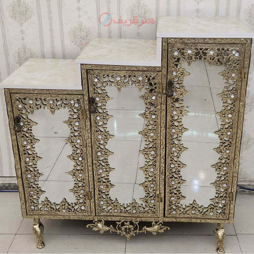 خرید، قیمت و مشخصات جاکفشی برنزی مدل گل آفتابگردان سه درب صفحه کرم، شیک و ساده_ هنرظریف