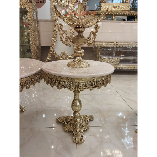 خرید میز خاطره آلومینیومی قطر 50، رویه سنگ | هنرظریف