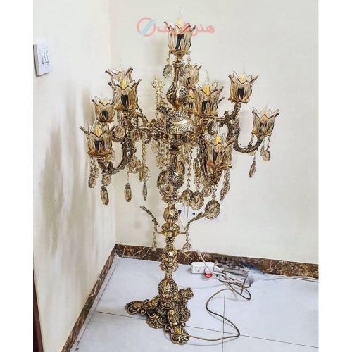 خرید، قیمت و مشخصات آباژور کنار سالنی برنزی، ده شاخه؛ شیک و مدرن _ هنرظریف