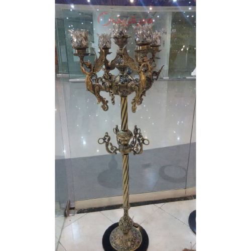 خرید، قیمت و مشخصات آباژور کنار سالنی برنزی، پنج شاخه مدل فرشته؛ شیک و مدرن _ هنرظریف