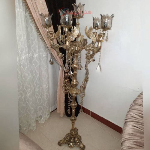 خرید، قیمت و مشخصات آباژور ایستاده برنزی اصل، پنج شاخه مدل فرشته؛ شیک و مدرن _ هنرظریف